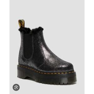 Dr Martens 2976 Platform Chelsea Boots Size 10 Liquid Black Faux Fur Lined